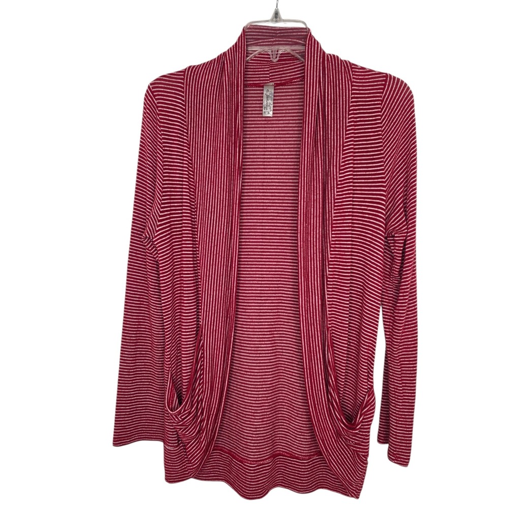 Ophelia For FC Womens Red White Stripe Open Front Cardigan Sweater Pockets ‎ Med - Picture 7 of 7